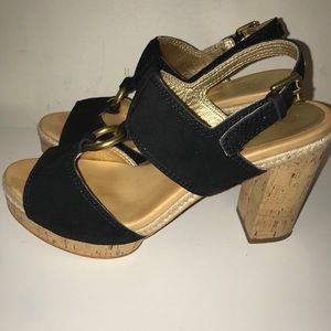 Coach “Valeann” leather cork heel platform heels